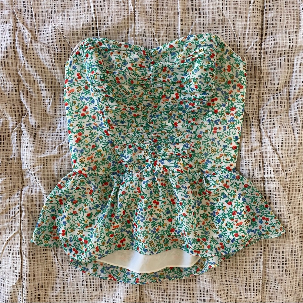 guess green floral strapless corset